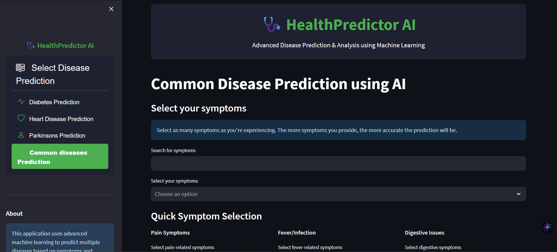 Disease prediction interface mock